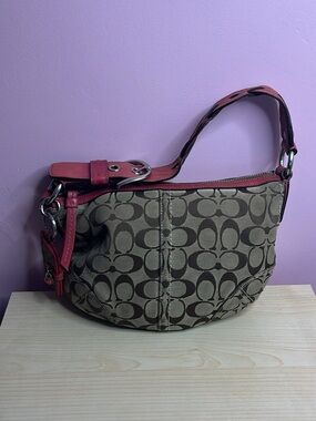 Coach Hobo Bag in Brown with Pink Trim with matching photo album charm
